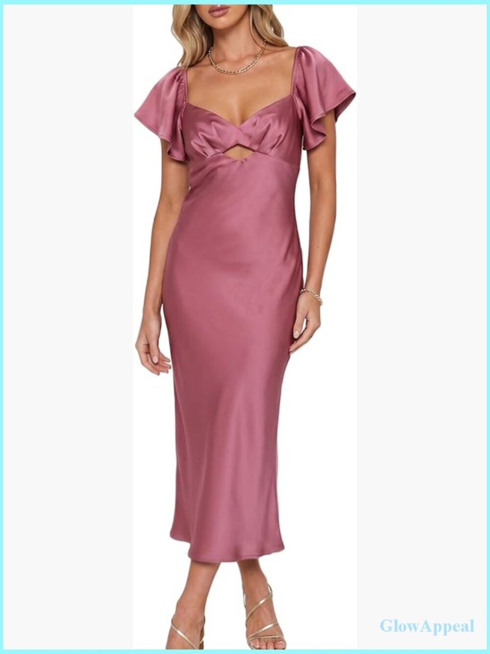 Satin Flutter Sleeve Sweetheart Neckline Cutout Tie Back Midi Cocktail Dress